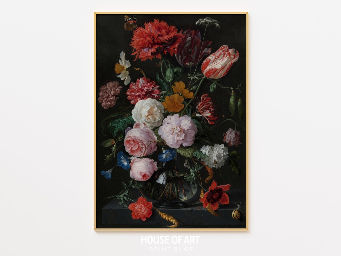 Dutch Masters Style Floral Bouquet Still Life Glass Vase Art Print