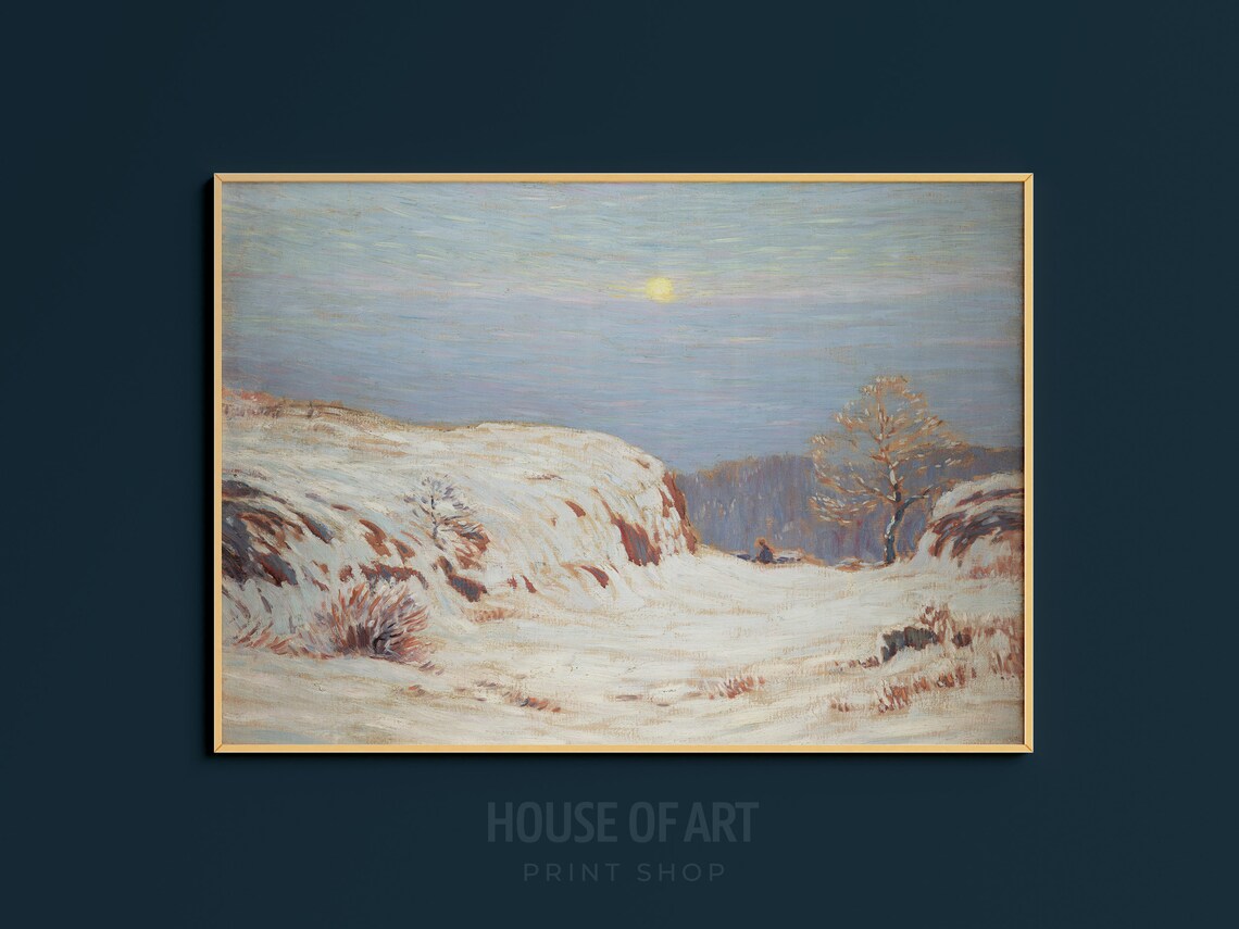 Snowy Winter Landscape Oil Painting Moonlit Snow Hills Wall Art Print - Image 3