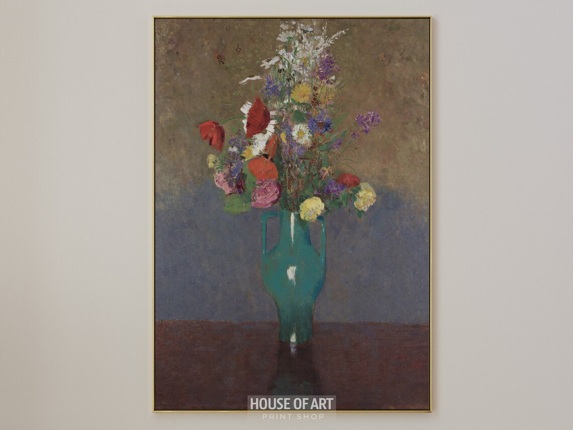 Impressionist Flower Bouquet In Turquoise Vase Colorful Wall Art Print - Image 3
