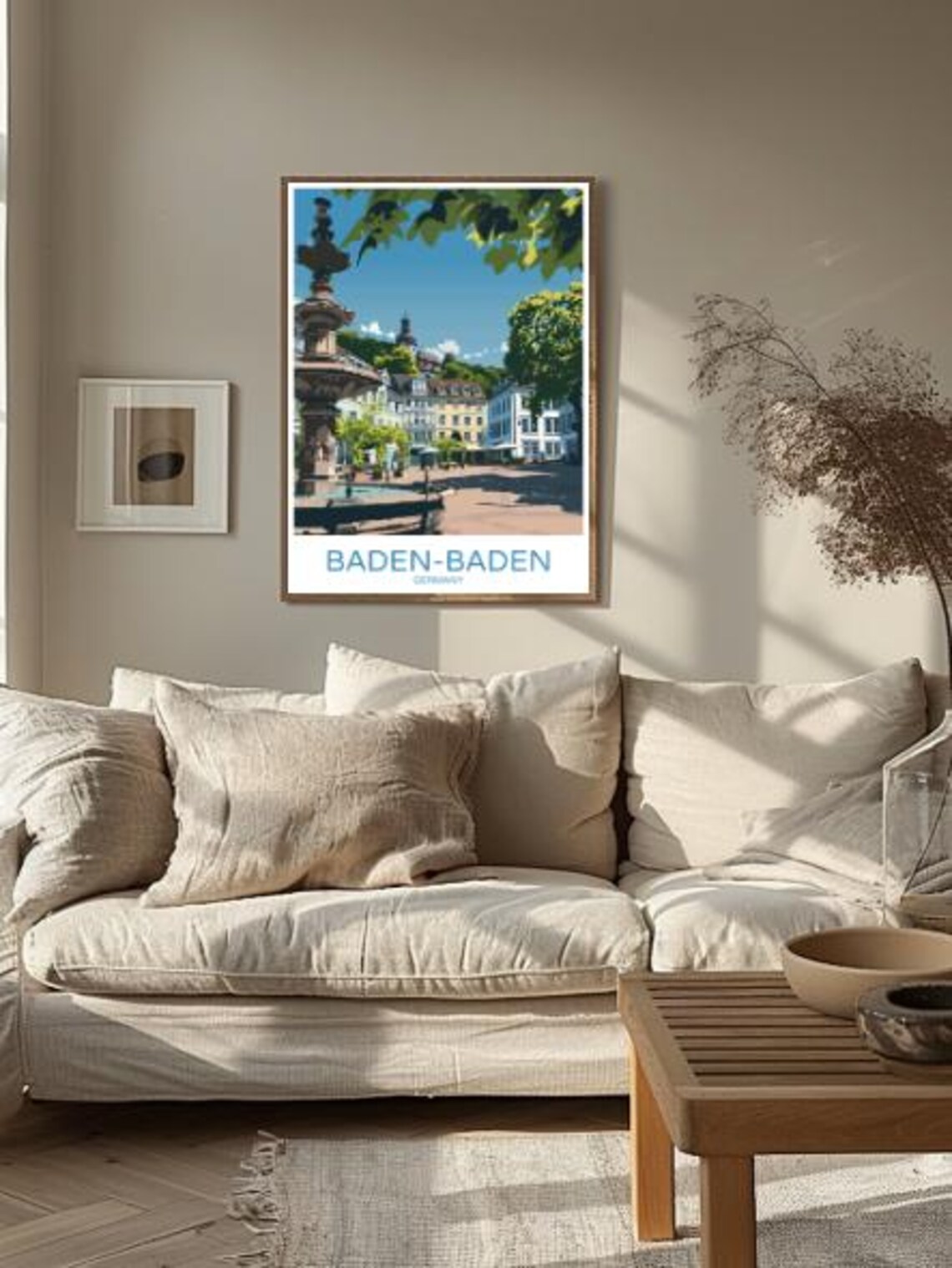 Baden Baden Germany Spa Town Fountain Square Vintage Art Poster - Image 2