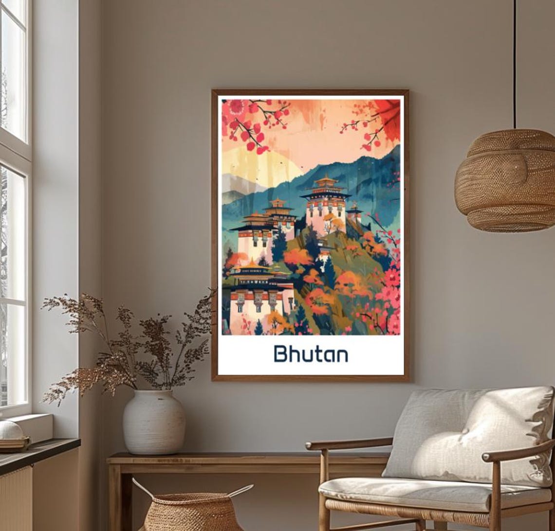 Bhutan Himalayan Dzong Fortresses Among Autumn Mountains Poster - Image 4