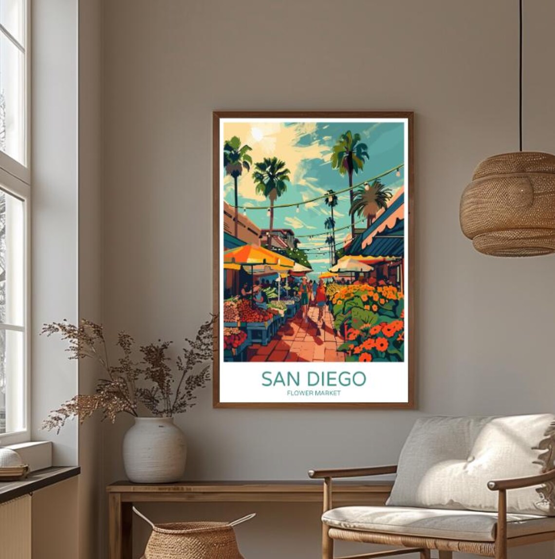 San Diego Flower Market Colorful Floral Street Scene Art Poster - Image 4