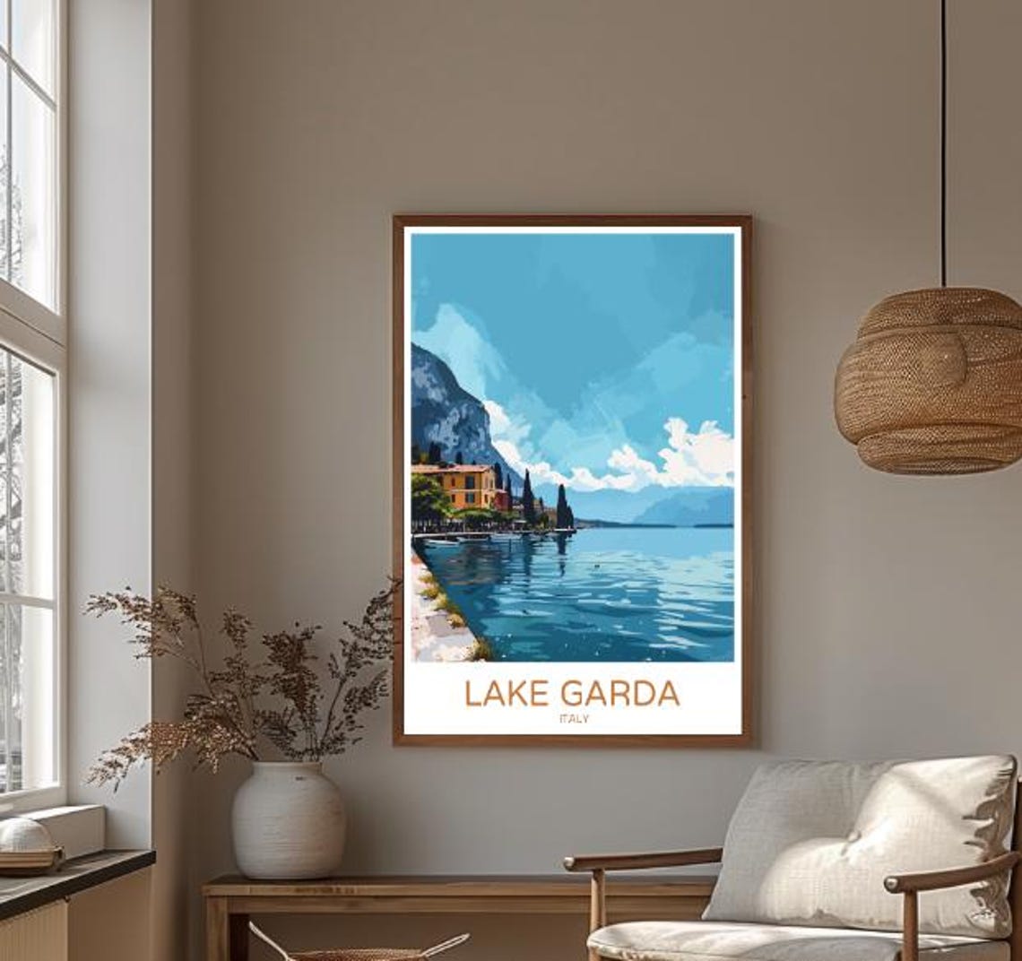 Lake Garda Italy Travel Poster Scenic Lake View Wall Art Of Sirmione Surrounding Mountains Italy Print Italian Lakes Decor Travel Art - Image 3