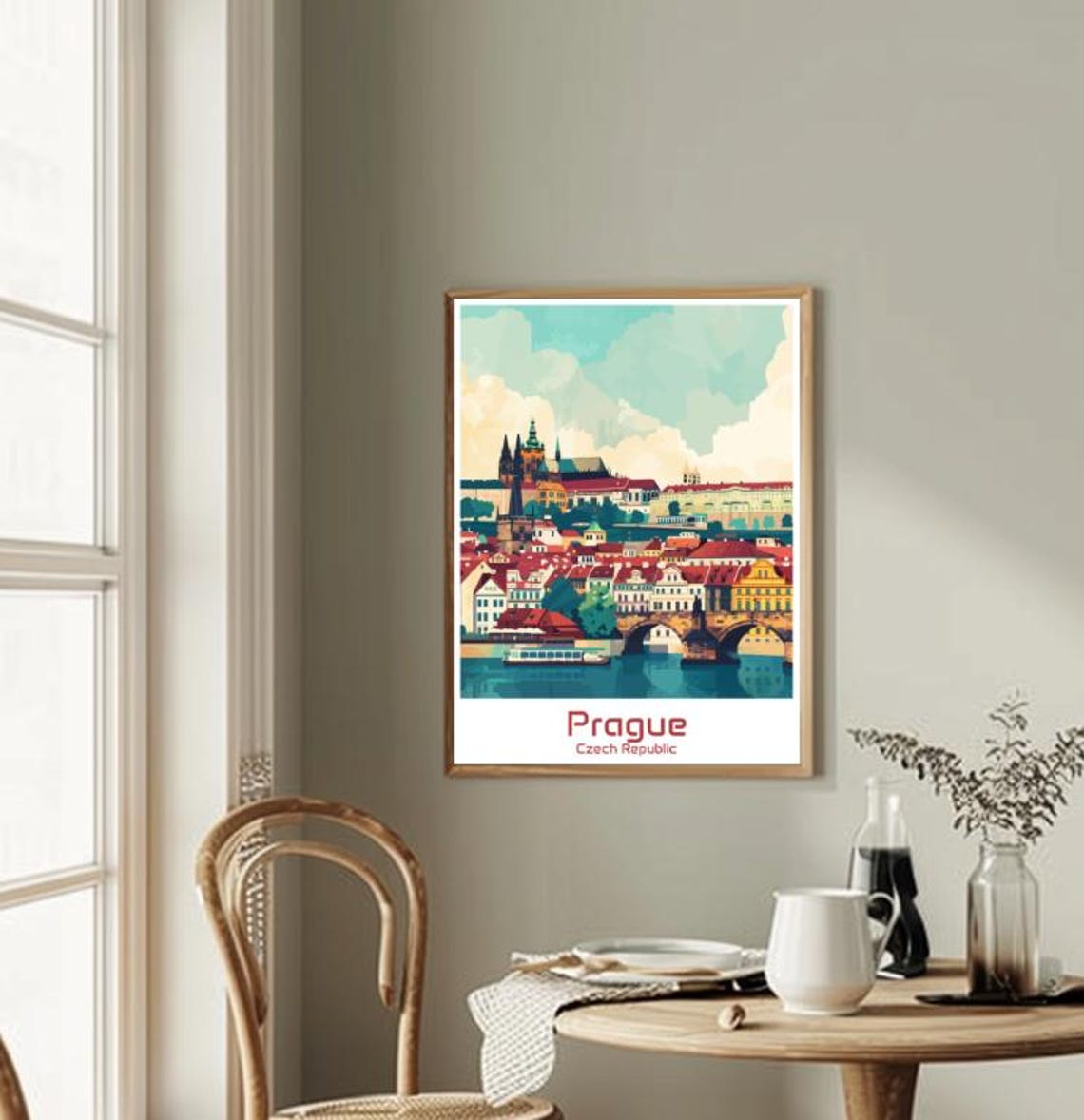Prague Czech Republic Castle and Charles Bridge Vintage Travel Poster - Image 2