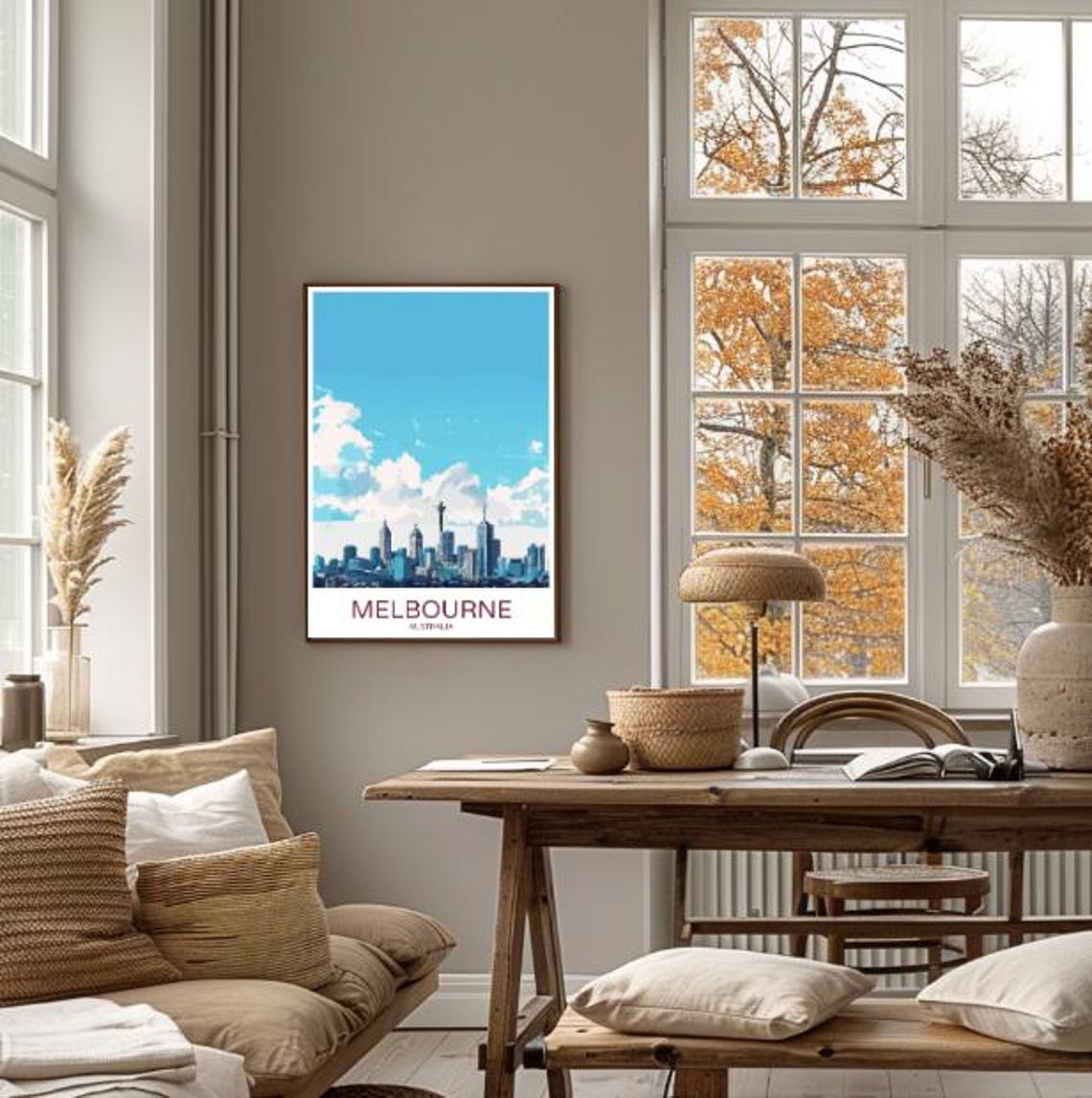 Melbourne Australia Modern Skyline Blue Clouds Cityscape Travel Poster - Image 4