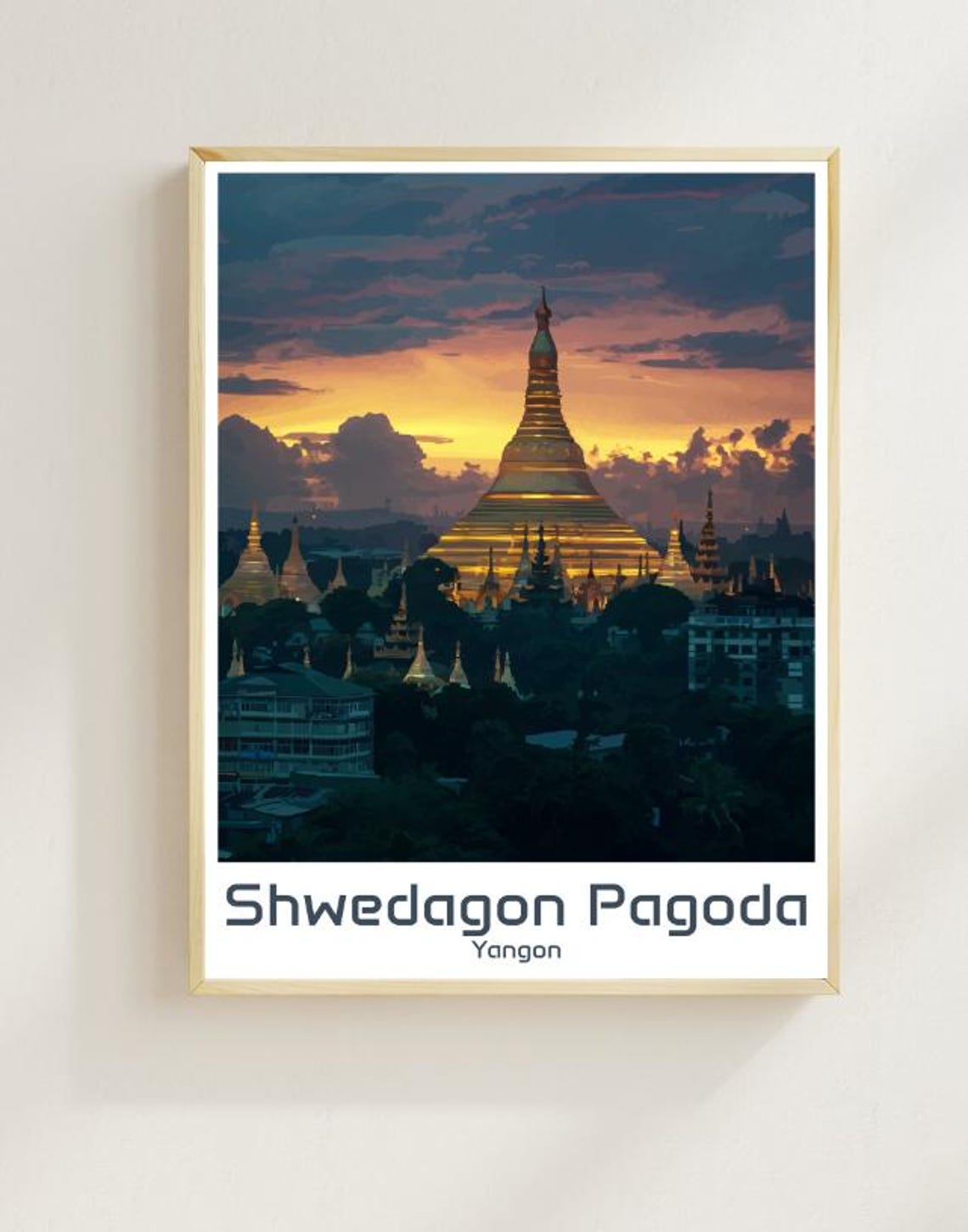 Shwedagon Pagoda Yangon Golden Stupa Sunset Skyline Glow Poster