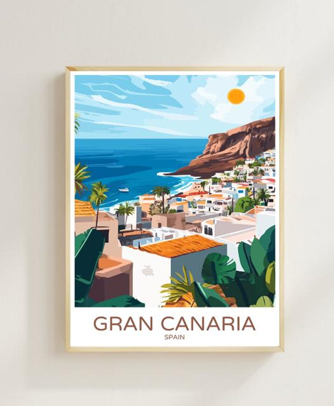 Gran Canaria Spain Cliffside Village Ocean Sun Canary Islands Poster