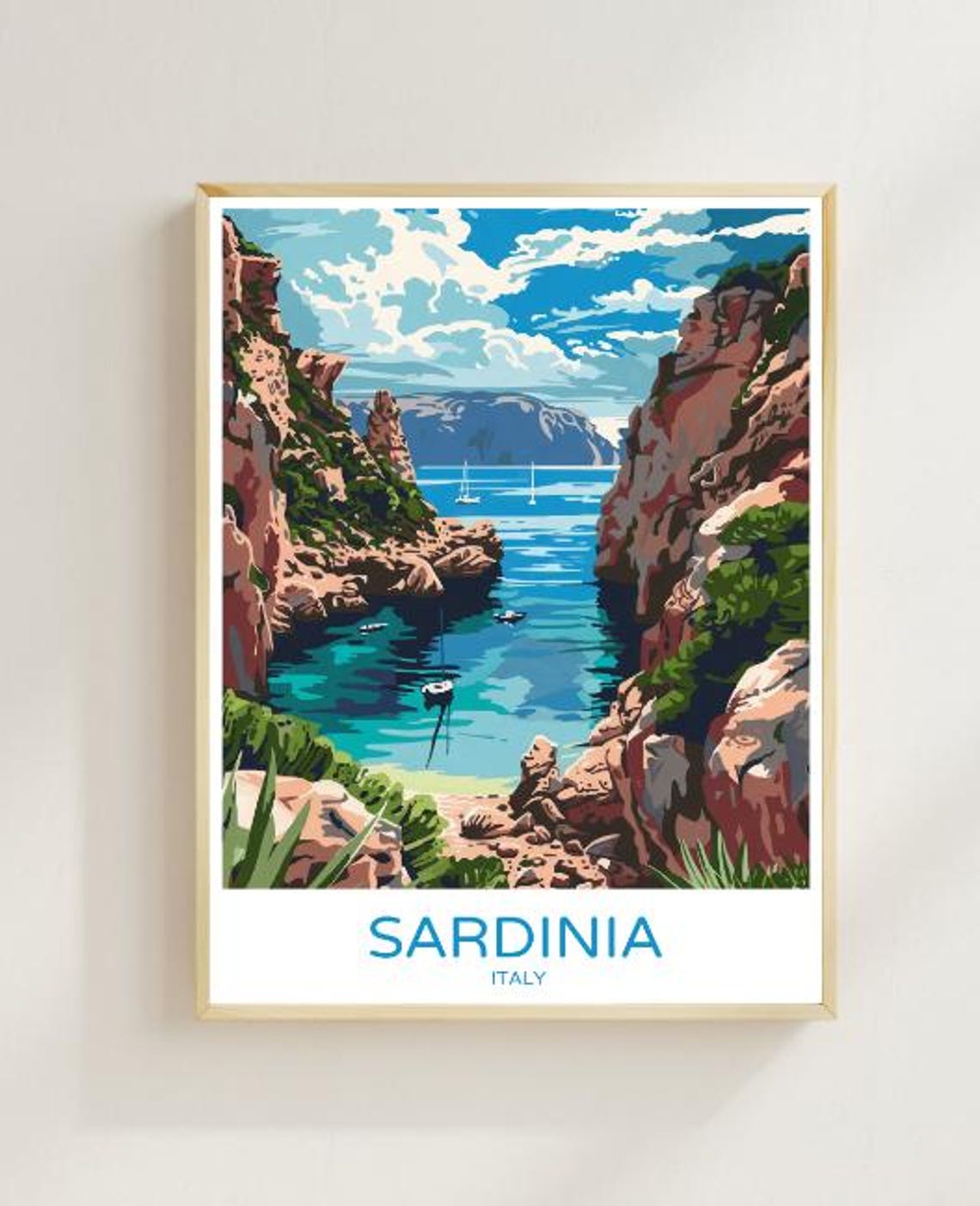 Sardinia Italy Turquoise Rocky Cove Beach Scene Holiday Poster