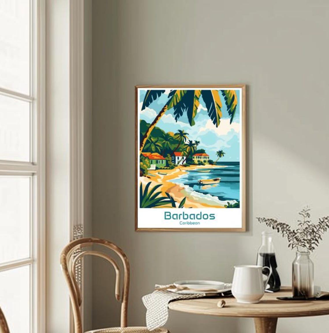 Barbados Caribbean Tropical Beach Palms and Boats Travel Poster - Image 2