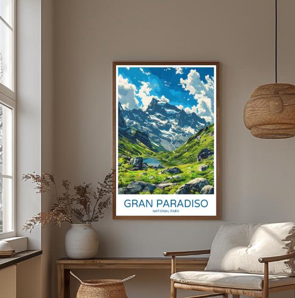 Gran Paradiso National Park Italy Poster Snowy Peak Alpine Lake View - Image 3