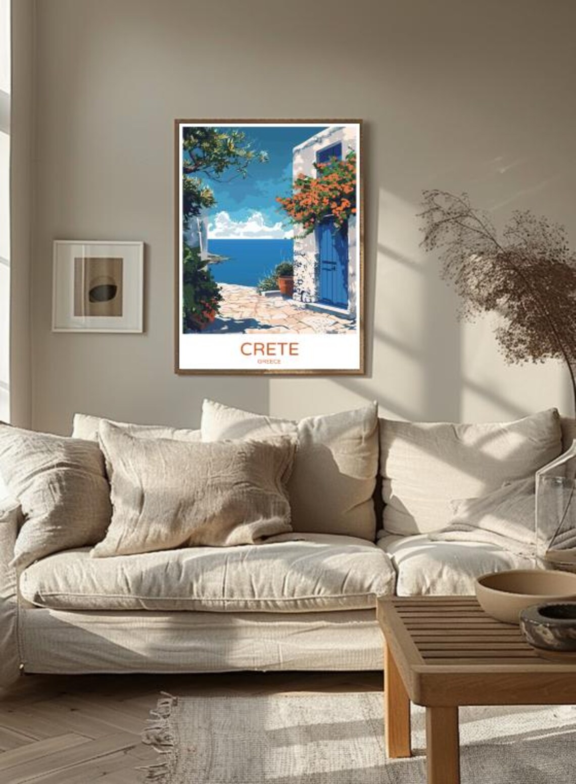 Crete Greece Blue Door Village Overlooking the Sea Travel Poster - Image 2