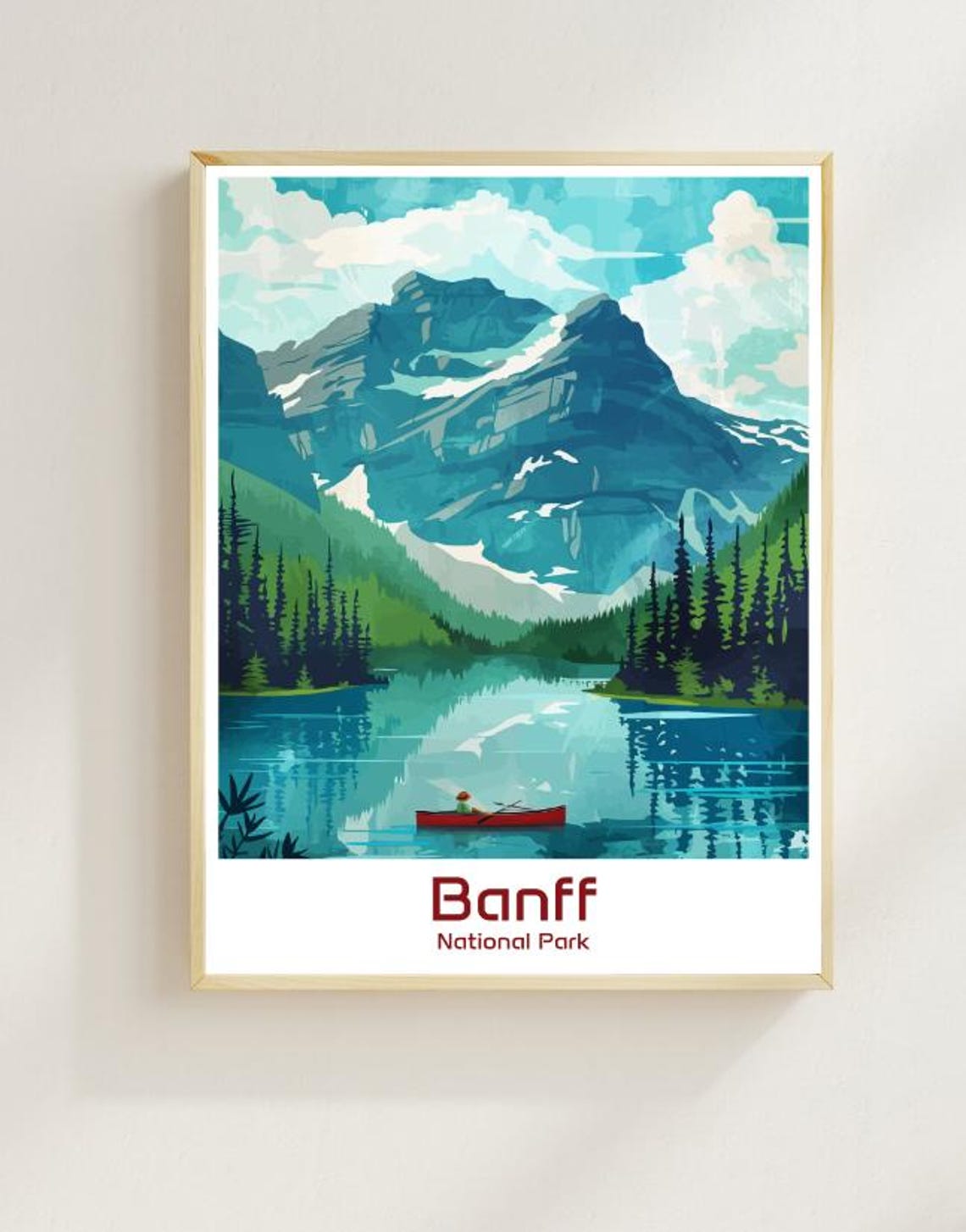 Banff National Park Red Canoe Alpine Lake Canada Travel Poster