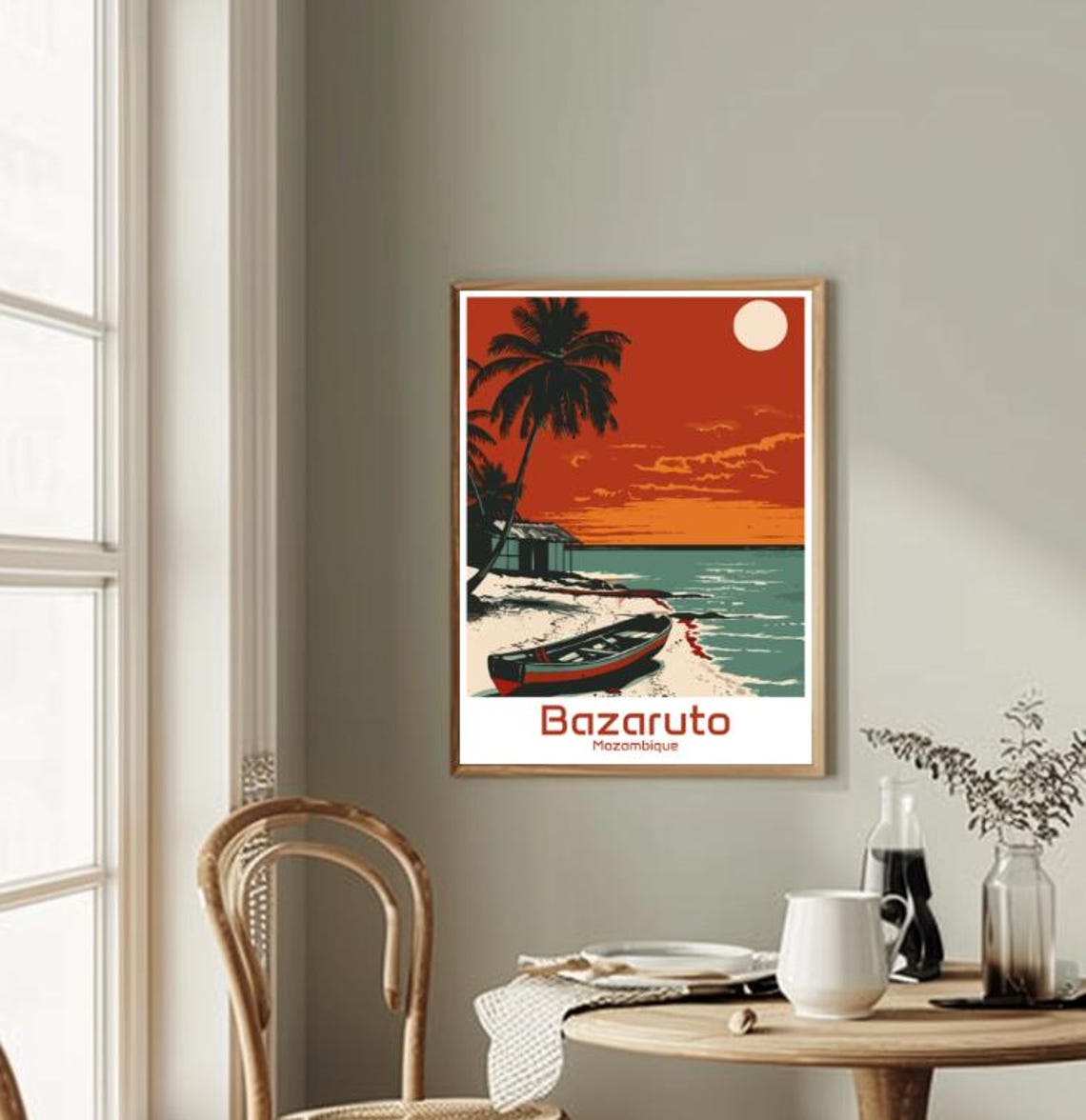 Bazaruto Mozambique Dhow Boat Beach Sunset Palms Retro Poster - Image 2