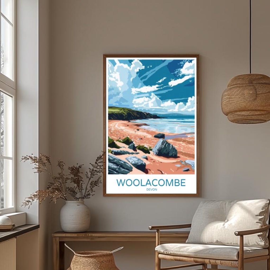 Woolacombe Devon Sandy Beach Rocky Shore Seaside View Poster - Image 4