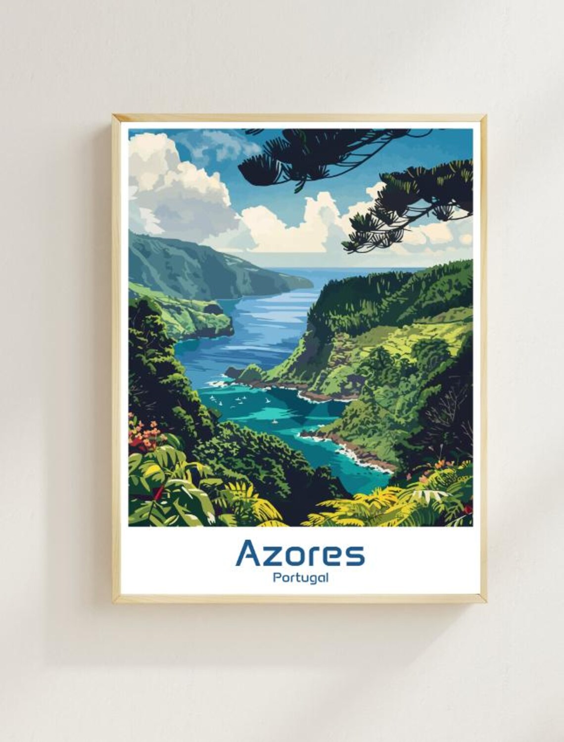 Azores Travel Poster, Scenic Landscape Art Print