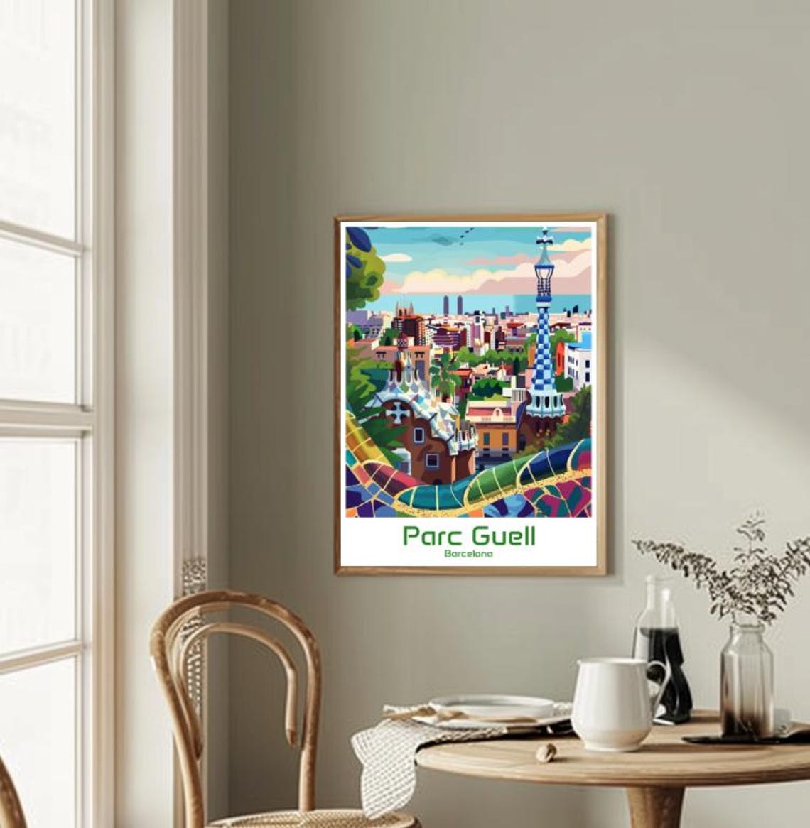 Park Guell Barcelona Gaudi Mosaic Terrace City View Travel Poster - Image 2