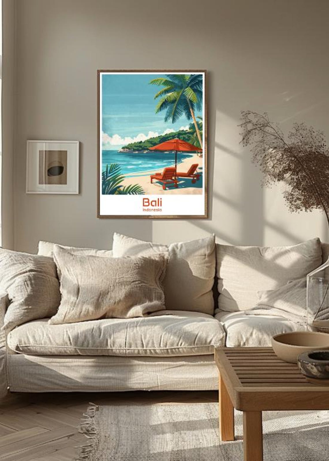 Bali Indonesia Beach Sun Loungers Palm Tree Umbrella Travel Poster - Image 3