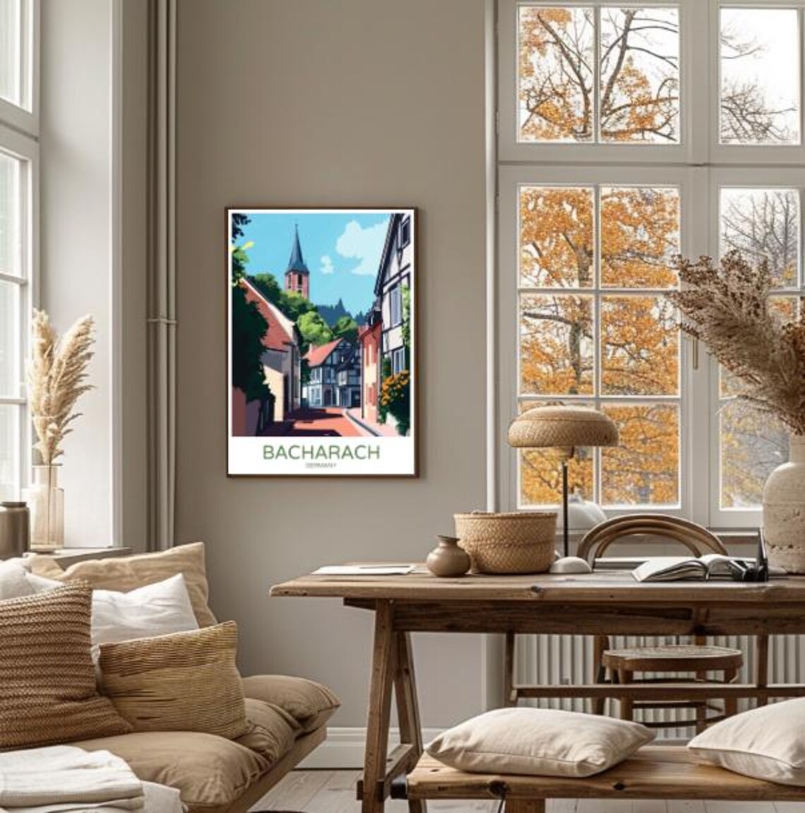 Bacharach Germany Rhine Village Church Spire Street View Travel Poster - Image 4