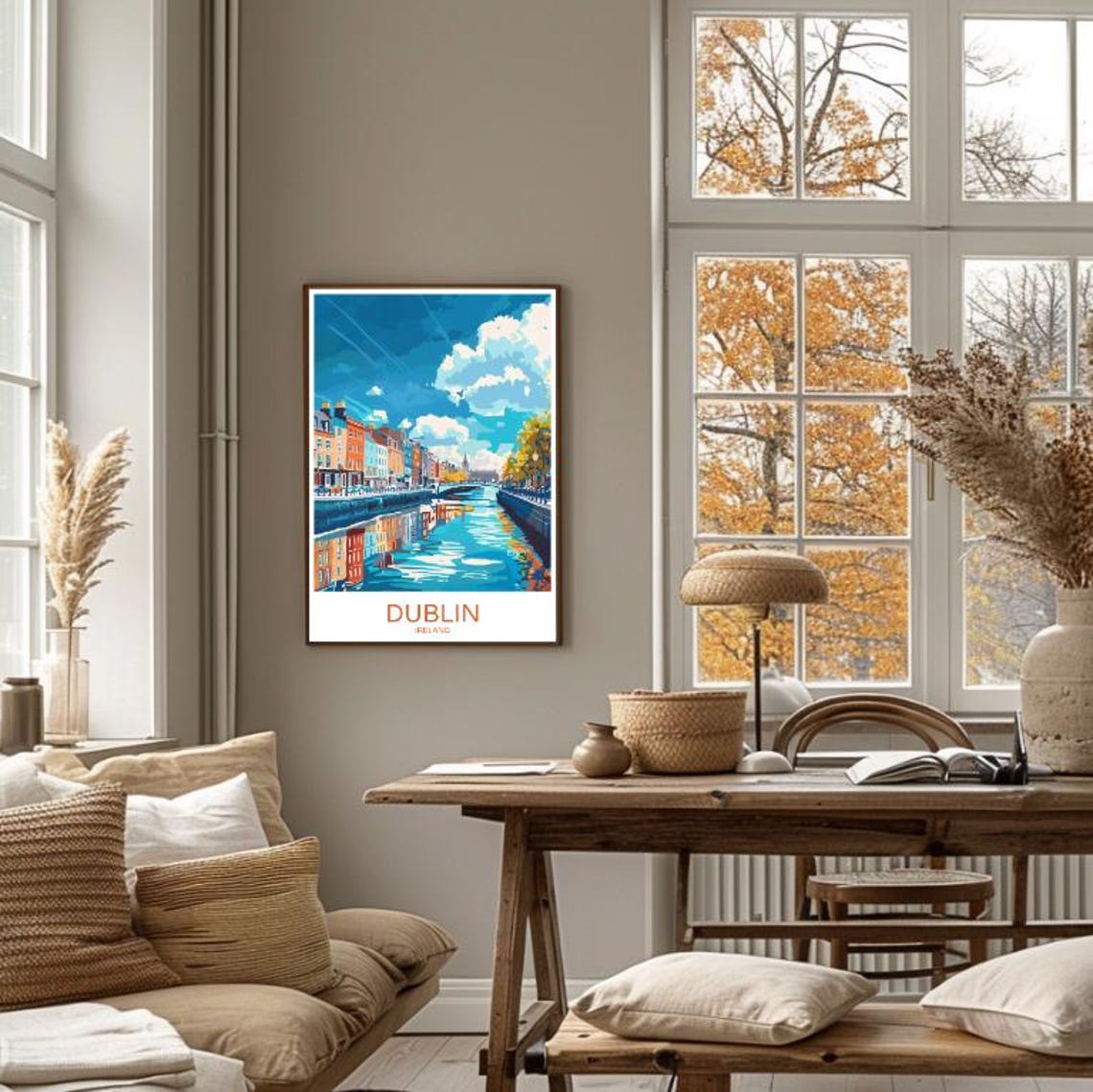 Dublin River Liffey Quays Colorful Illustrated Ireland Travel Poster - Image 4
