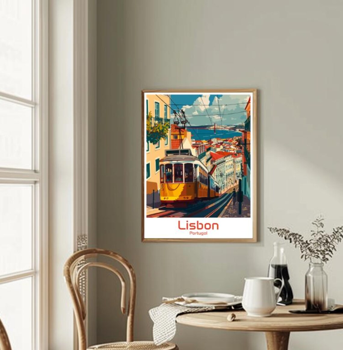 Lisbon Portugal Yellow Tram Alfama Street Vintage Travel Poster - Image 2