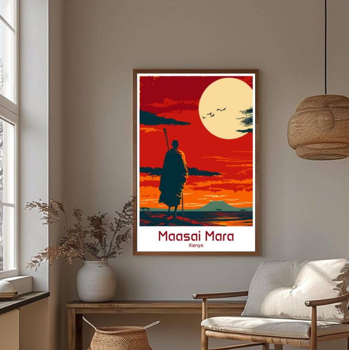 Maasai Mara Kenya Sunset Maasai Silhouette Savanna Travel Poster - Image 4