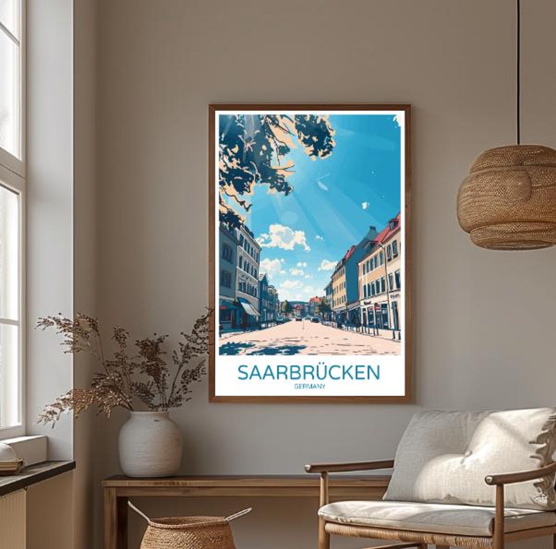 Saarbrucken Germany Sunny City Street Downtown Cityscape Travel Poster - Image 3
