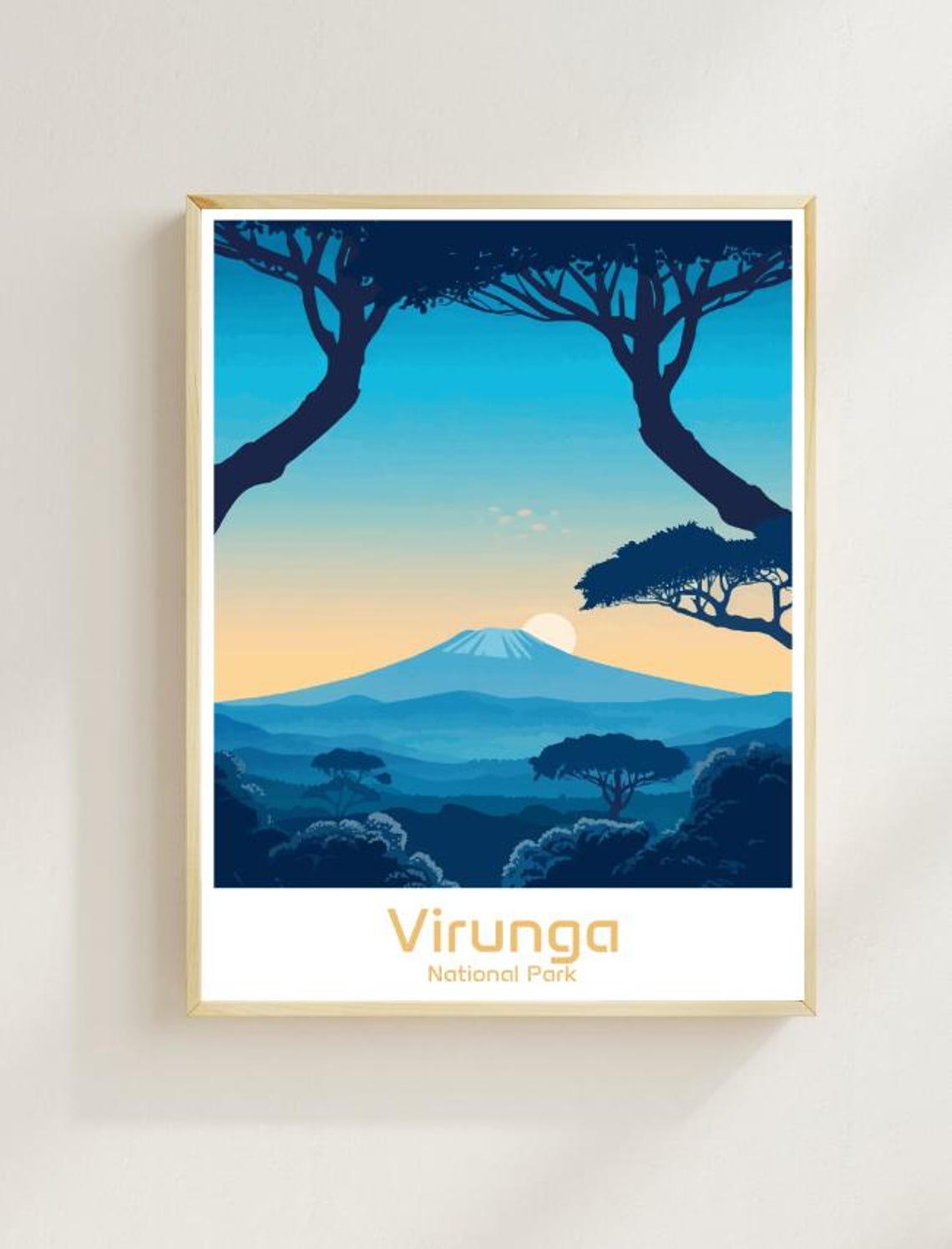 Virunga National Park Volcano Sunset Silhouette Jungle Art Poster