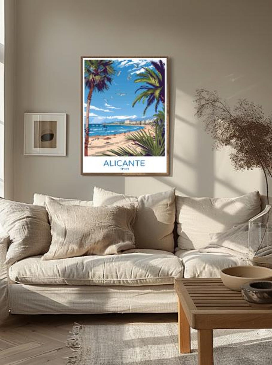Alicante Spain Palm Framed Beachfront and City Travel Poster - Image 2