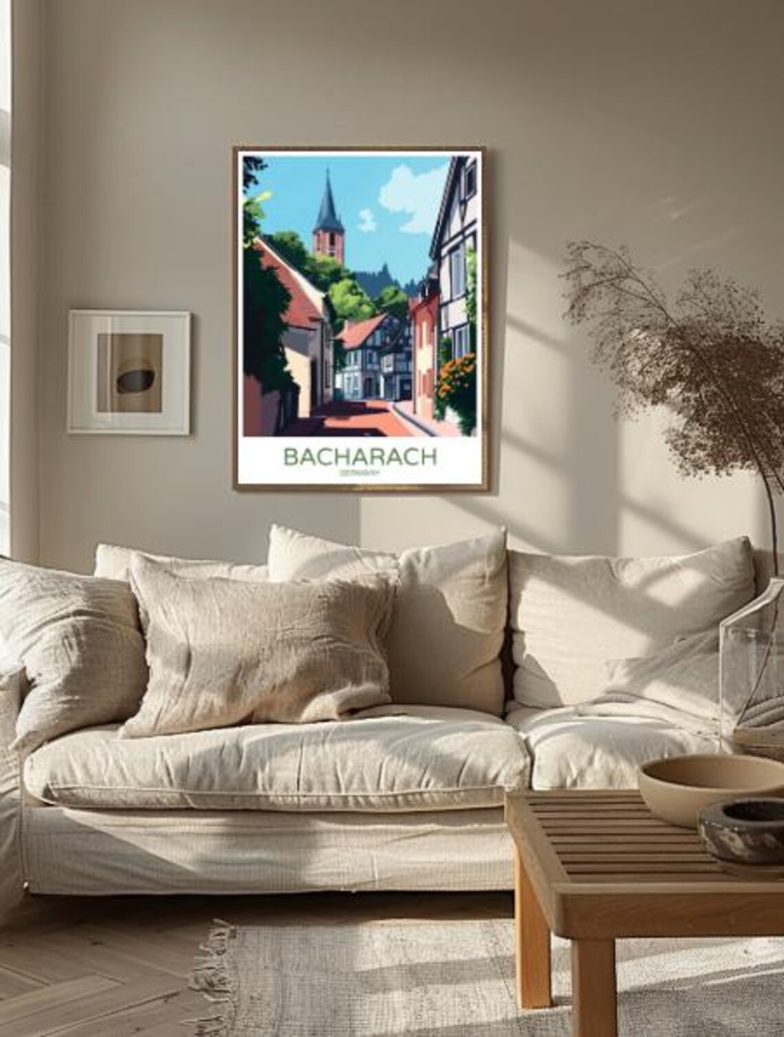 Bacharach Germany Rhine Village Church Spire Street View Travel Poster - Image 2