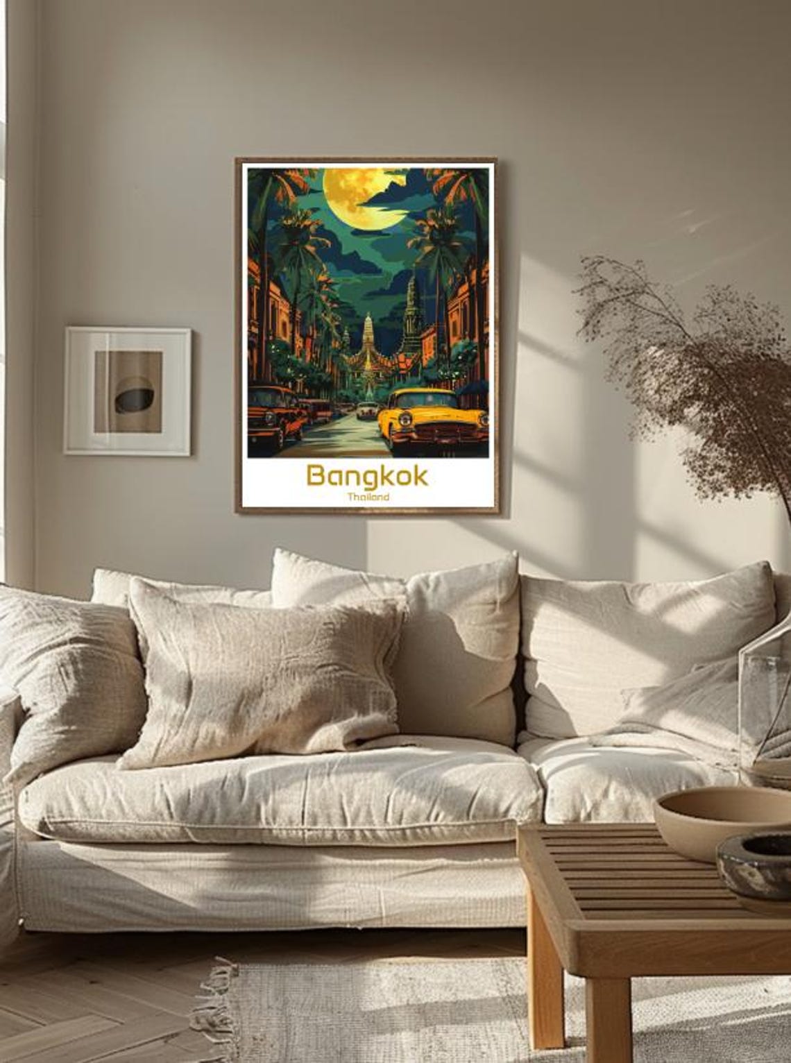 Bangkok Thailand Night Street With Temple Spires And Moon Poster - Image 3
