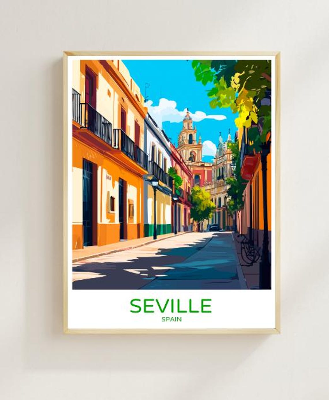 Seville Giralda Tower Sunlit Andalusian Old Town Street Poster