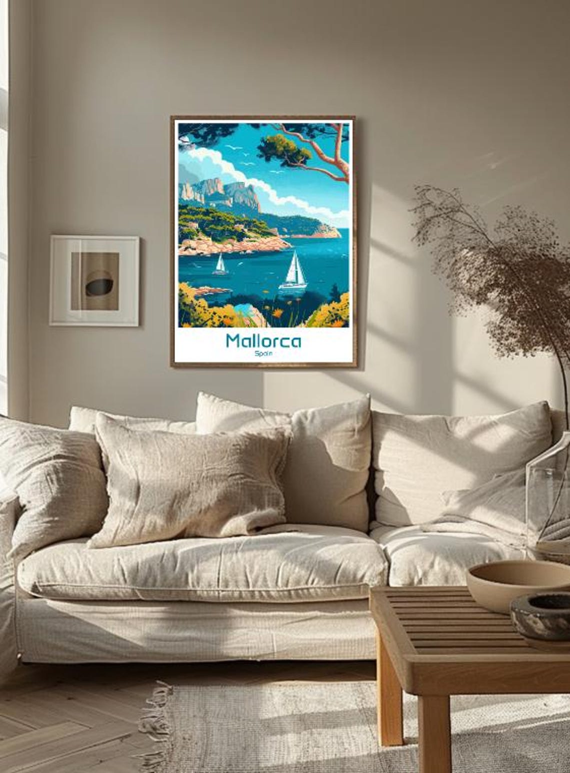 Mallorca Spain Sunlit Cliffs and Sailboats on the Coast Poster - Image 3