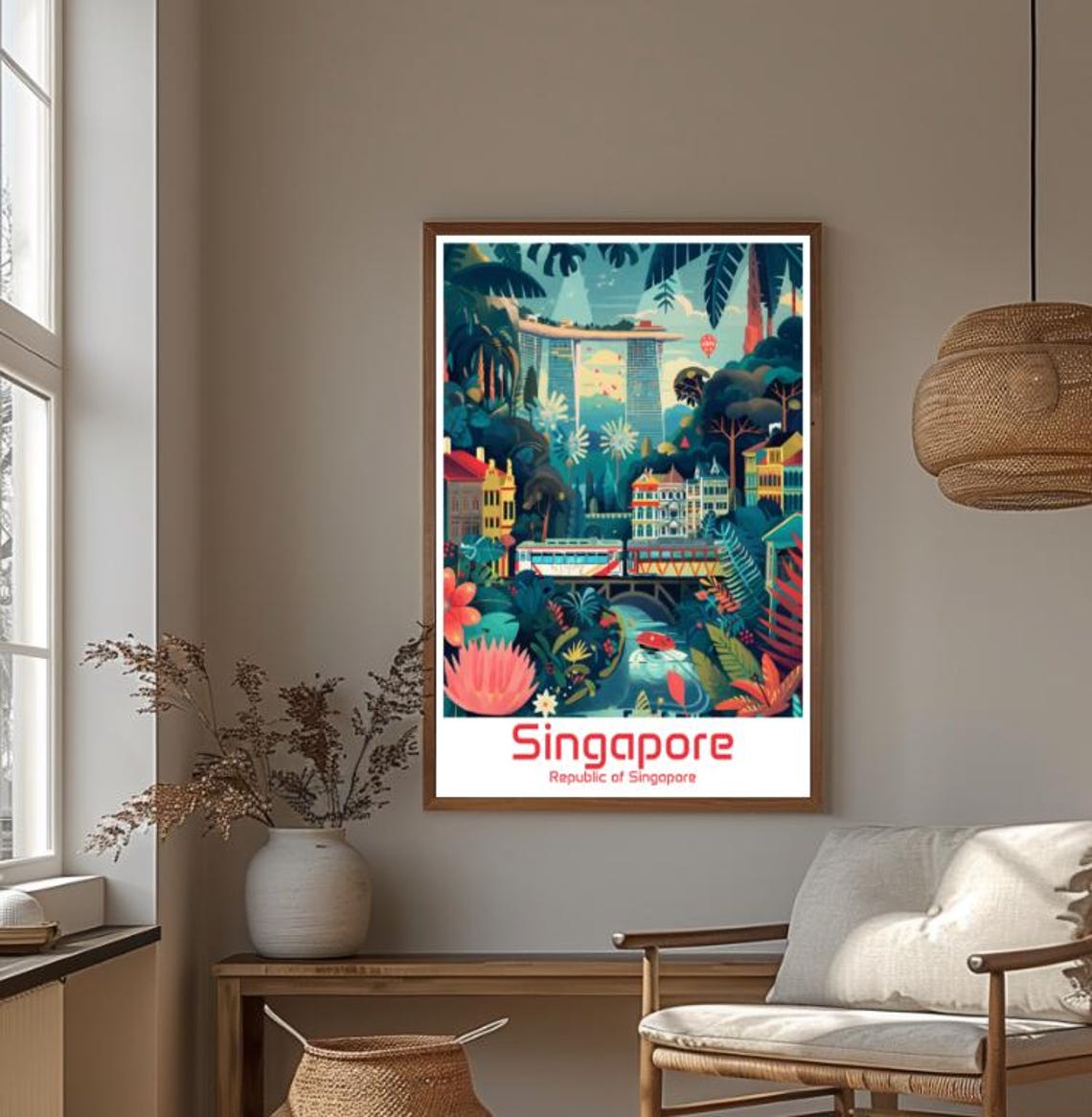 Singapore Marina Bay Sands Jungle Train Tropical Cityscape Poster - Image 4
