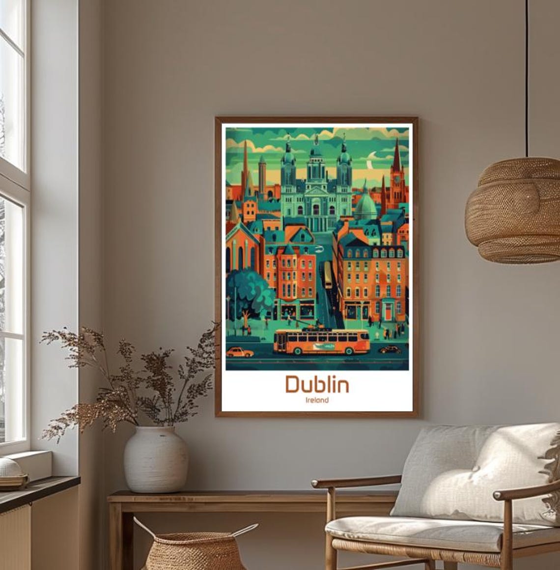 Dublin Ireland Historic City Streets with Bus Vintage Travel Poster - Image 4