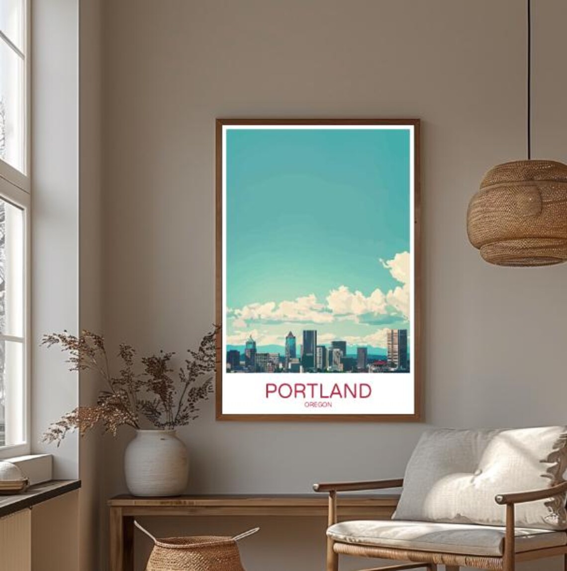 Portland Oregon Downtown Skyline Minimal Modern City Art Poster - Image 3