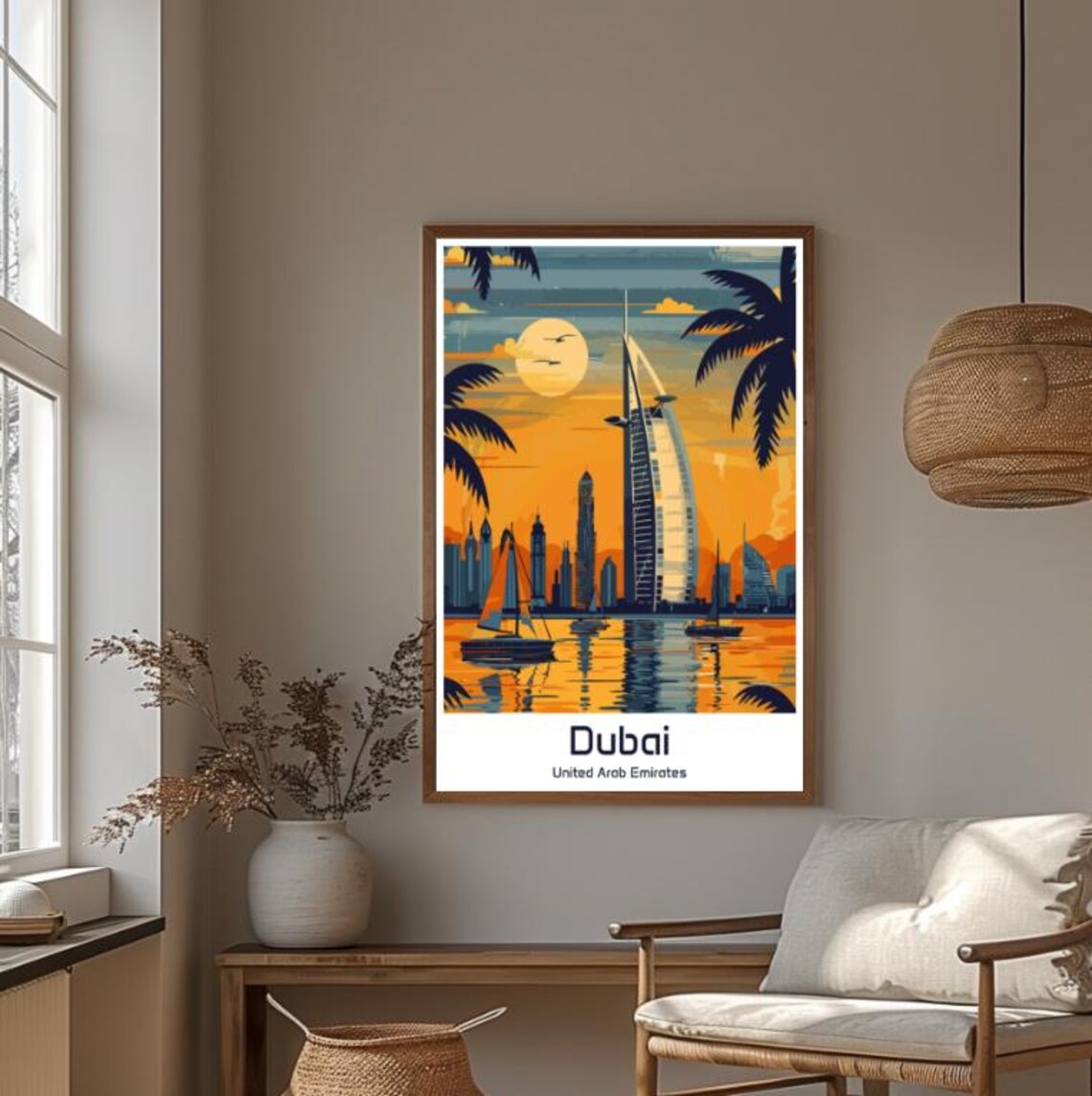 Dubai Burj Al Arab Hotel Sunset Skyline Vintage Travel Poster - Image 4