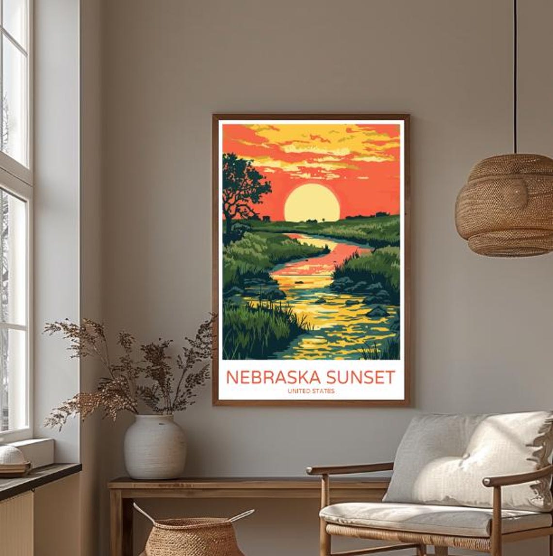 Nebraska Sunset Over River and Plains Golden Hour Travel Poster - Image 3