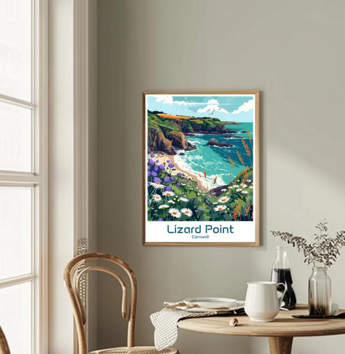 Lizard Point Cornwall Wildflower Cove Cliffs Seaside Travel Poster - Image 2