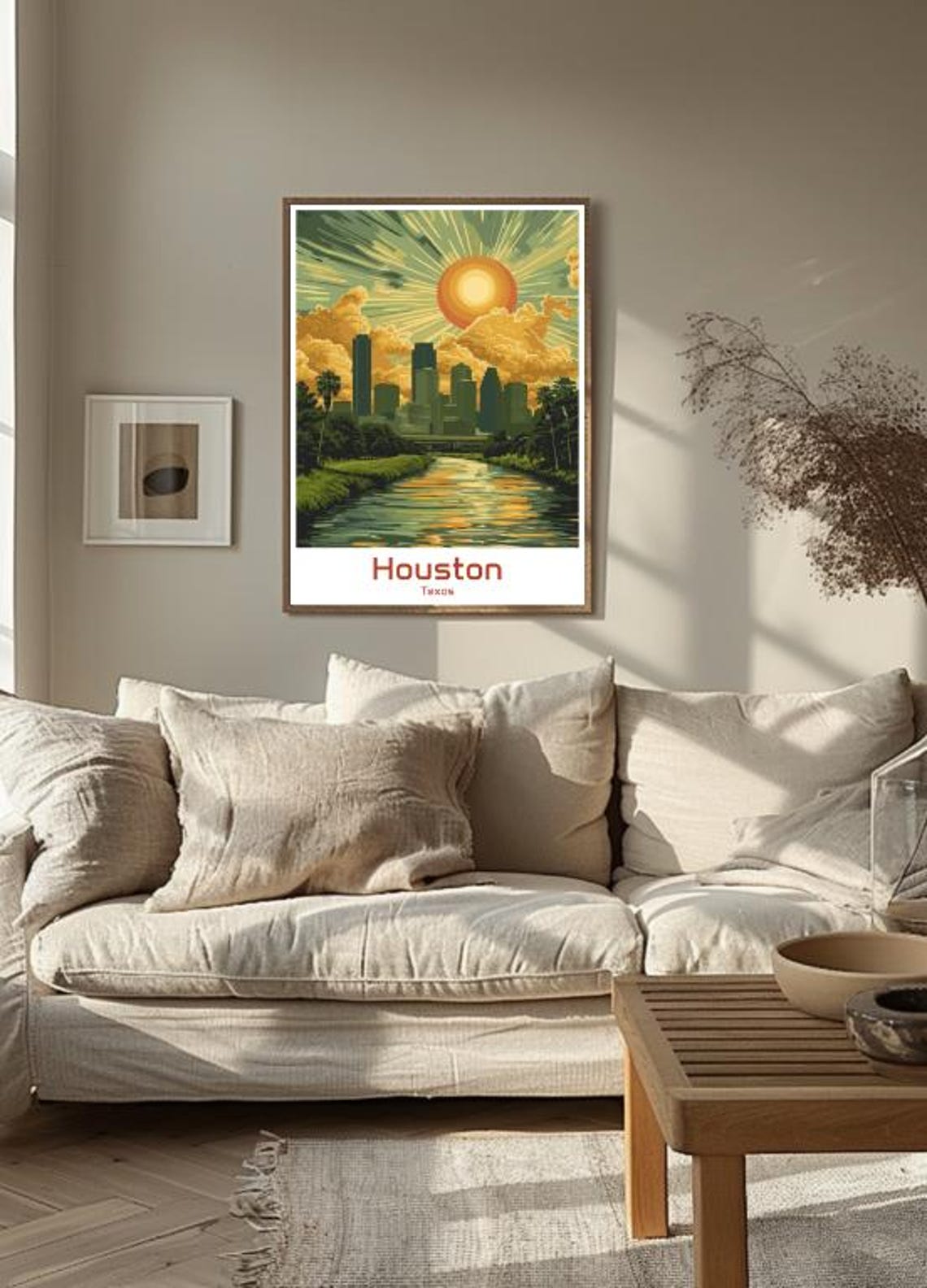 Glowing Houston Texas Skyline Sunset Bayou Reflection Poster - Image 3