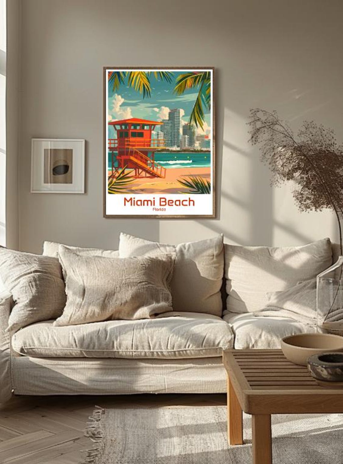 Miami Beach Florida Lifeguard Tower Skyline Vintage Travel Poster - Image 3