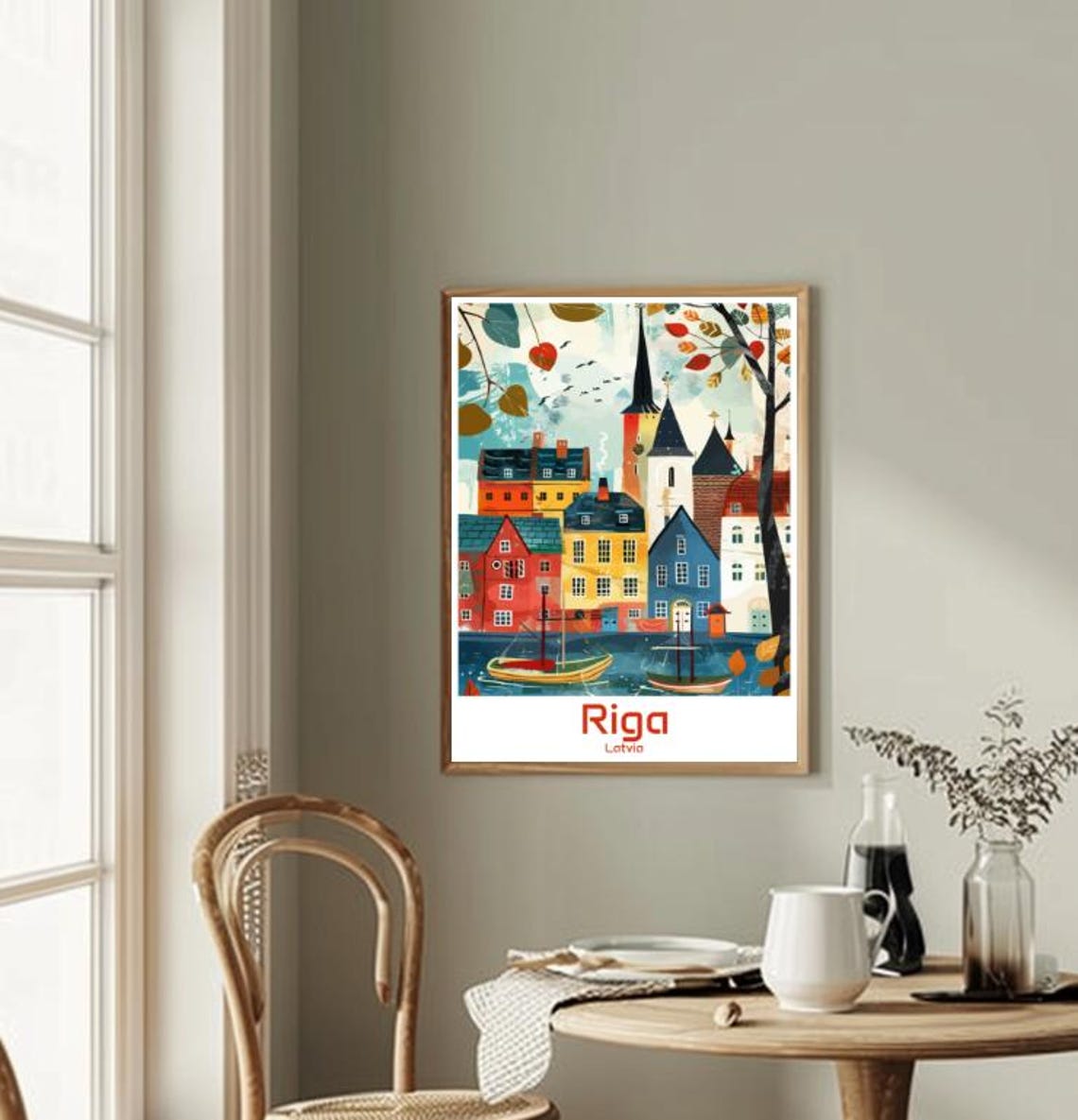 Riga Latvia Old Town Harbor Boats Colorful Waterfront Poster - Image 2