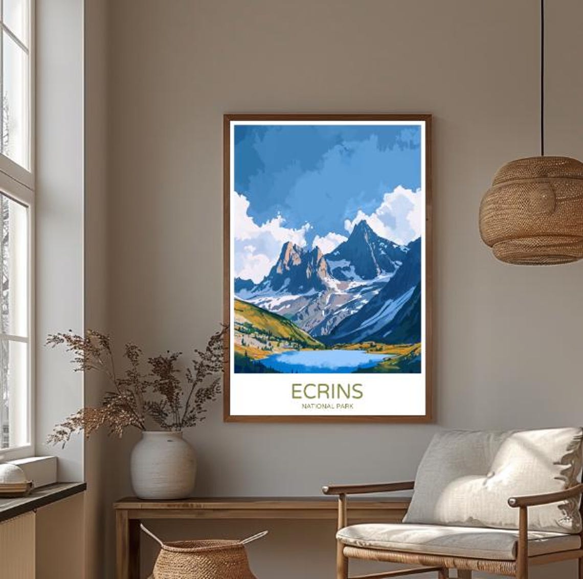 Ecrins National Park Snowy Peaks and Blue Lake Travel Poster - Image 3