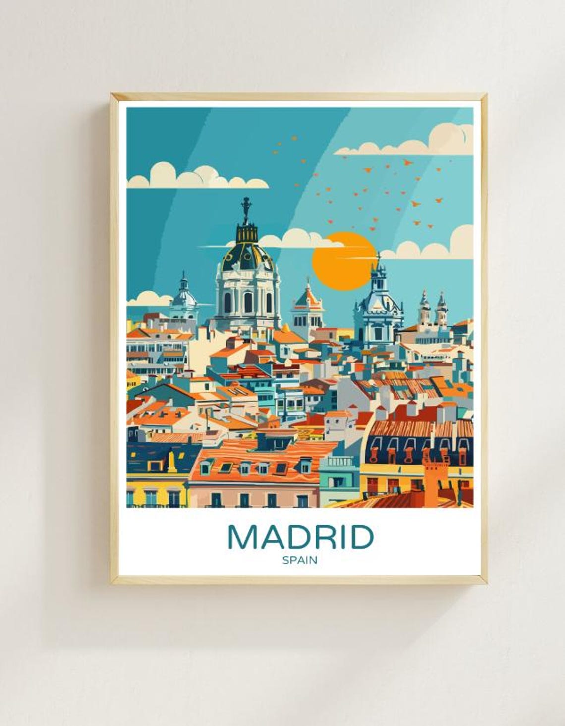 Madrid Spain Historic Old Town Rooftops at Sunset Travel Poster