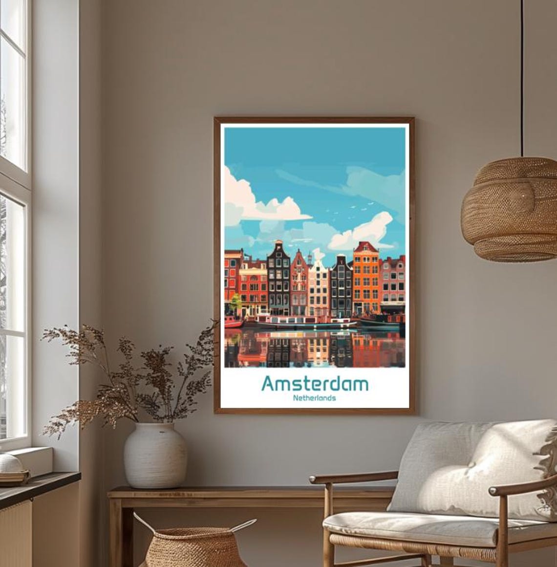 Amsterdam Netherlands Canal Houses Reflection Vintage Travel Poster - Image 4