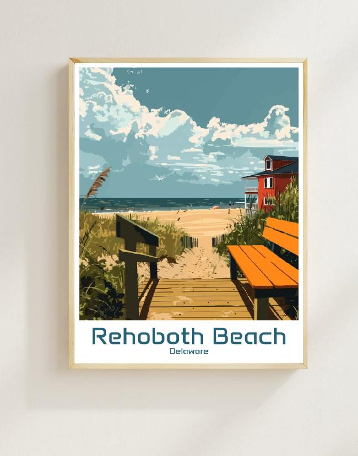 Rehoboth Beach Delaware Boardwalk Dunes Ocean View Travel Poster