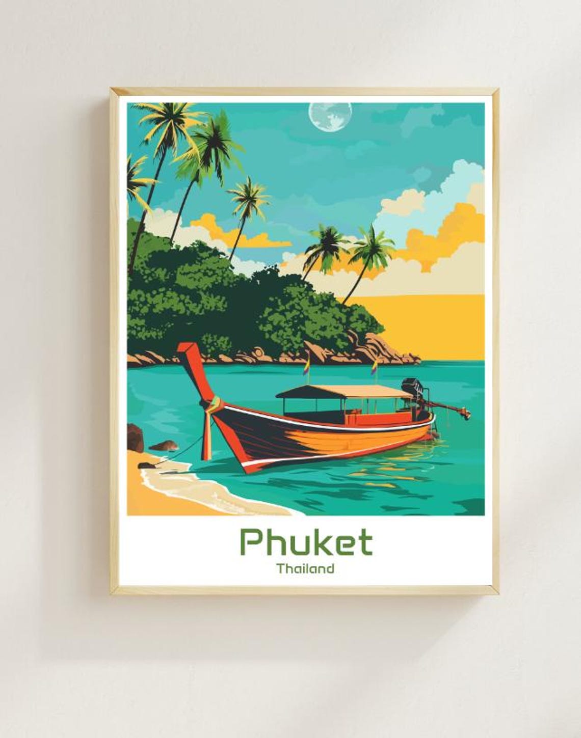 Phuket Thailand Longtail Boat Anchored By A Palm Covered Island Poster