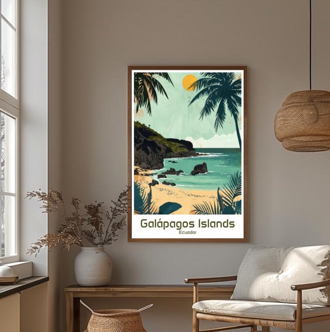 Galapagos Islands Ecuador Beach Palm Trees Sunset Travel Poster - Image 4