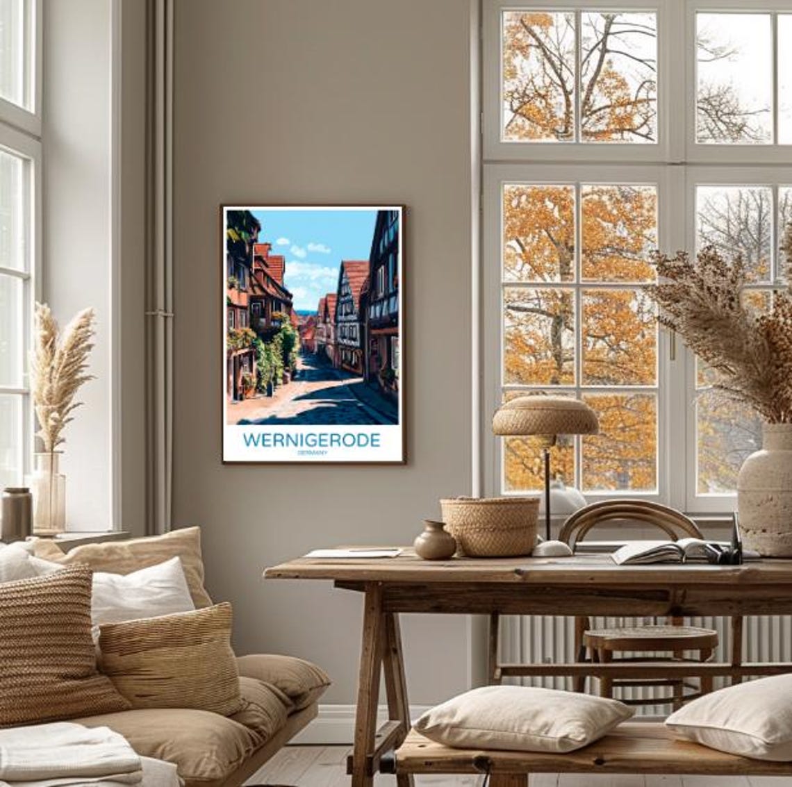Wernigerode Germany Travel Poster Sunlit Half Timbered Street Scene - Image 4