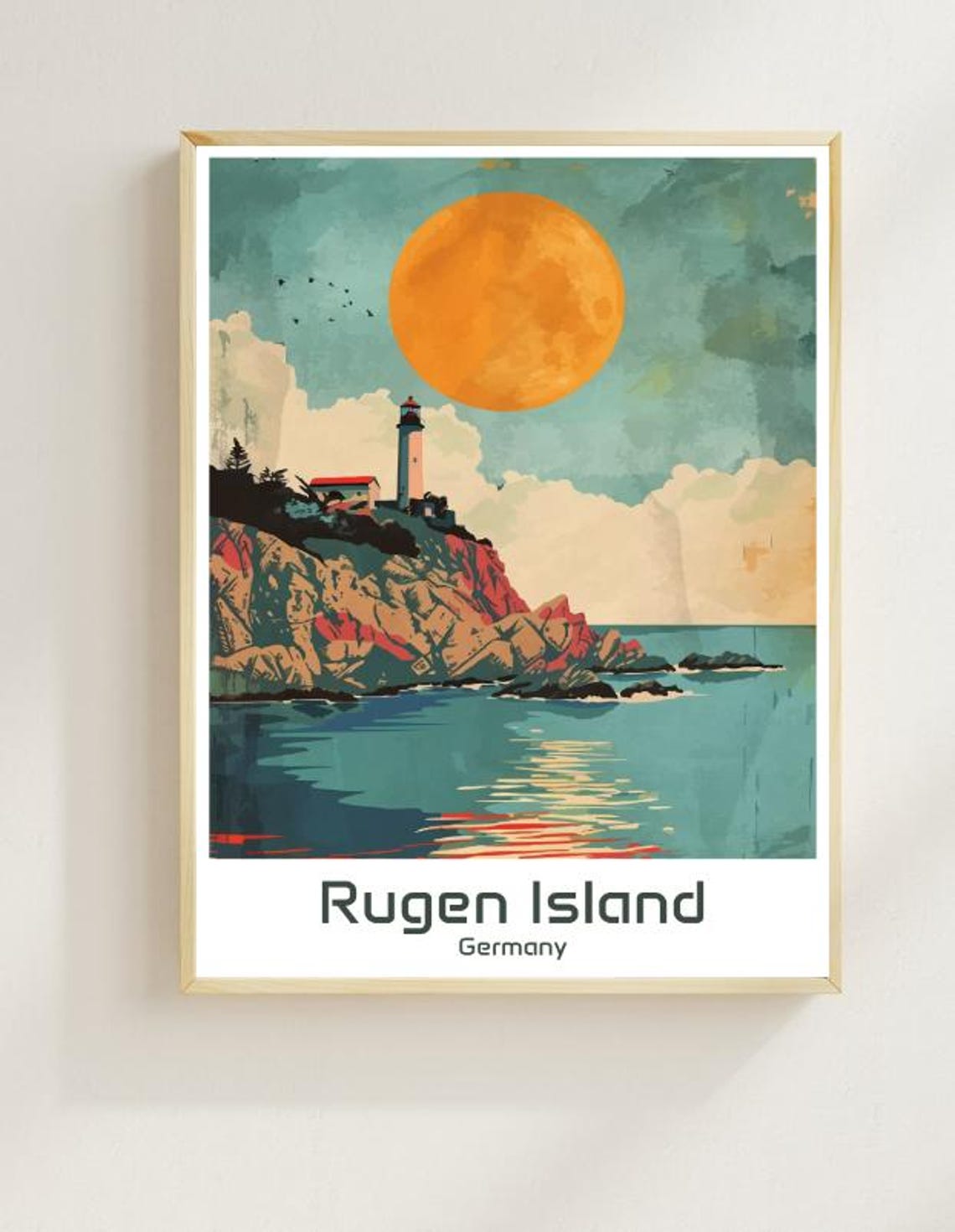 Rugen Island Germany Lighthouse Rocky Baltic Coast Sunset Poster