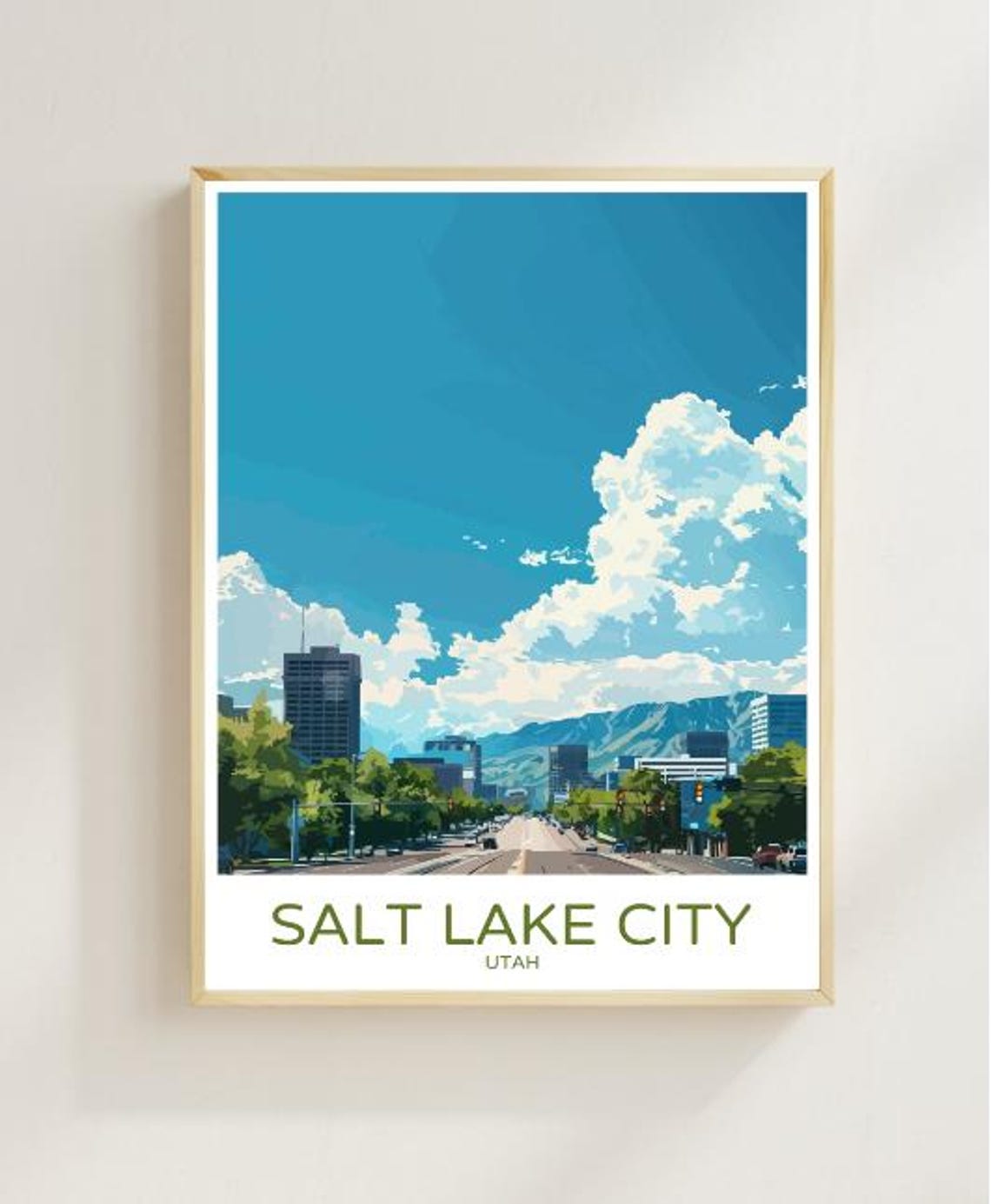 Salt Lake City Utah Downtown Mountain Backdrop Travel Poster